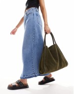 suede tubular tote bag in forest green