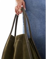 suede tubular tote bag in forest green