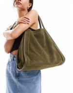 suede tubular tote bag in forest green