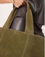 suede boxy tote bag in green
