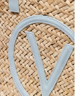 Valentino samuela small straw tote bag in blue