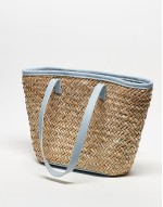 Valentino samuela small straw tote bag in blue
