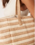 straw oversized tote bag in natural stripe