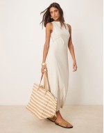 straw oversized tote bag in natural stripe