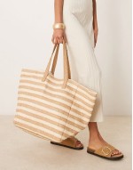 straw oversized tote bag in natural stripe