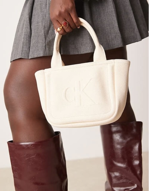 canvas mini tote bag in off white